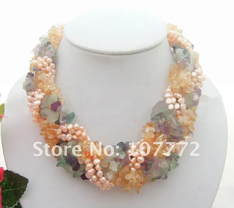 

Stunning! Pearl&Purple Fluorite&yellow Crystal Necklace free shipment