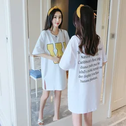 New Fashion White Letter Side Slit Soft Maternity Clothes Summer Korean Medium Long T Shirt O-Neck Casual Loose Pregnancy Tops New Fashion White Letter Side Slit Soft Maternity Clothes Summer Korean Medium Long T Shirt O-Neck Casual Loose Pregnancy Tops