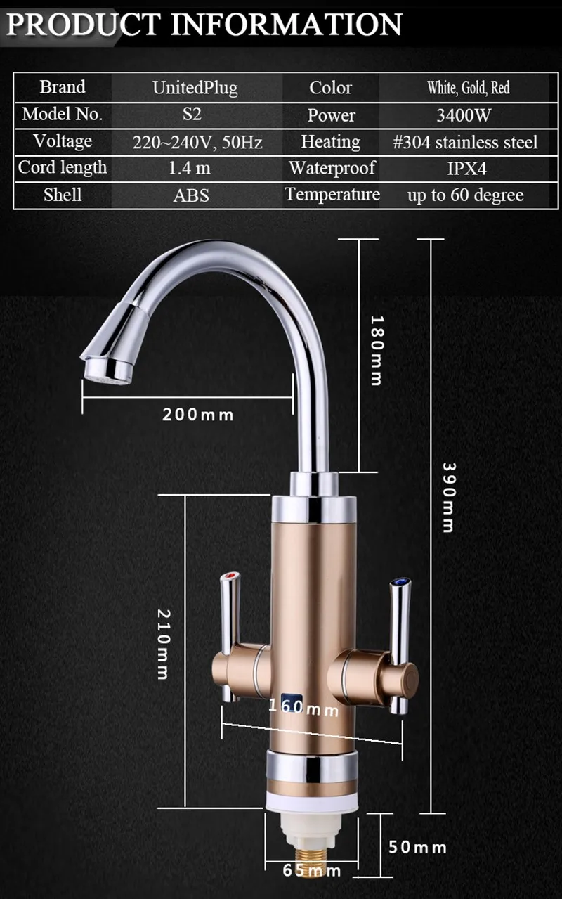 Instand водонагреватель Дуэль ручку Робине Chauffe Eau с ЖК-дисплей Температура горячая вода кран водопроводный кран с нагревом S2D