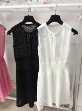 77Fang women’s 2016 spring summer high quality brand runway cc fashion Celebrity knitted bow collar pink hole sexy cute dress