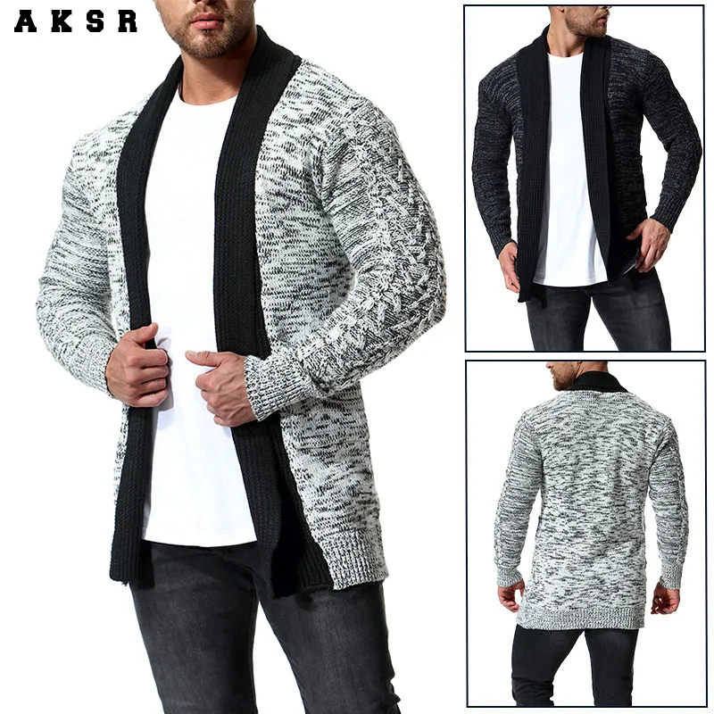 2018 осень и зима новый для мужчин цвет подходящий Кардиган Куртка длинный свитер кофта для прогулок повседневное теплый пальто