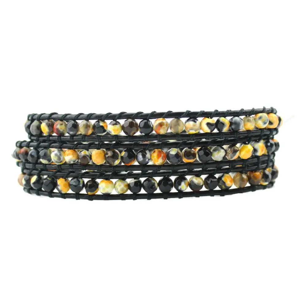 

2019 New Friendship Faceted Stone Beads Statement Wrap Bracelets Collection Gift Bracelets For Women Leather Wrap Bracelet