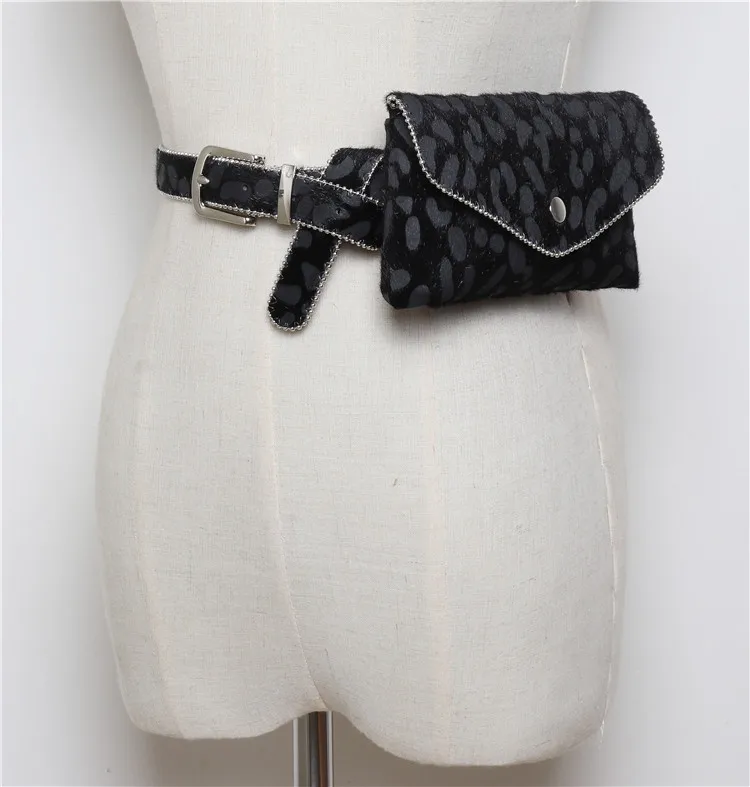leopardo saco de cintura moda rebites cinto