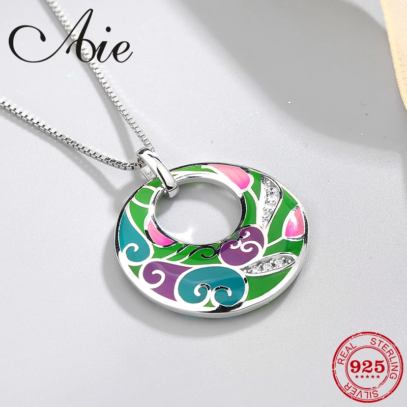 

2018 fashion lovely curly pattern 925 Sterling Silver sparkling CZ colourful Enamel fine Necklace Pendant Party Jewelry
