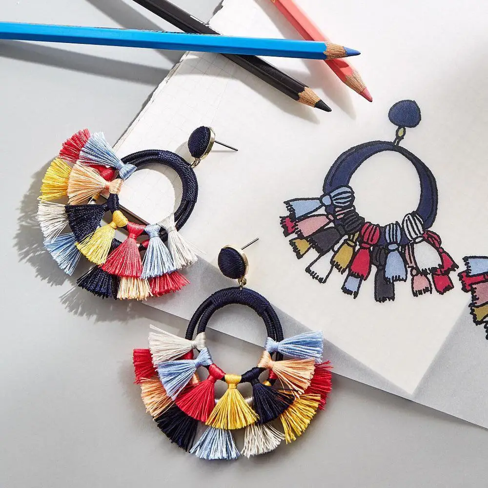 

VedawasWomen Colorful Double layer Tassel Earrings for Wedding Bridal Trendy Jewelry Boho Statement Fringed Drop Earrings xg3231