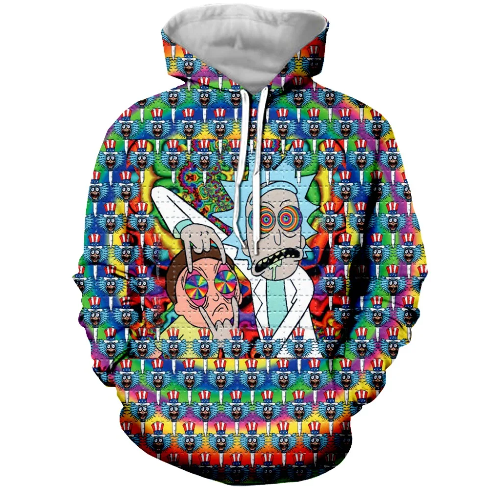 

YX GIRL 3D Print LSD Mad Rick And Morty Mens Hoodies Sweatshirt With Hat Pocket Men Autumn Spring Tracksuit Pullover
