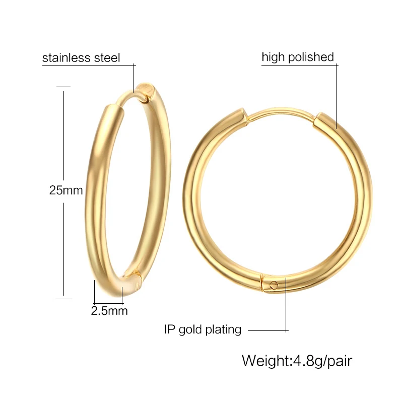 Meaeguet Trendy Silver Rose Gold Black Tone Stainless Steel Hoop Earrings Round Loop Earring For Women 25mm/20mm/11mm - Image 3