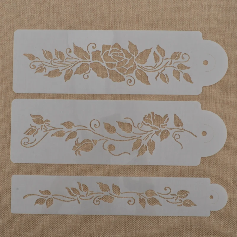 

OBRKING 3Pcs/Set Vine Leaves Pattern Spray Mold Plastic Spray Flowers Mold Chocolate Sugar Powder Printing Decorator Baking Tool