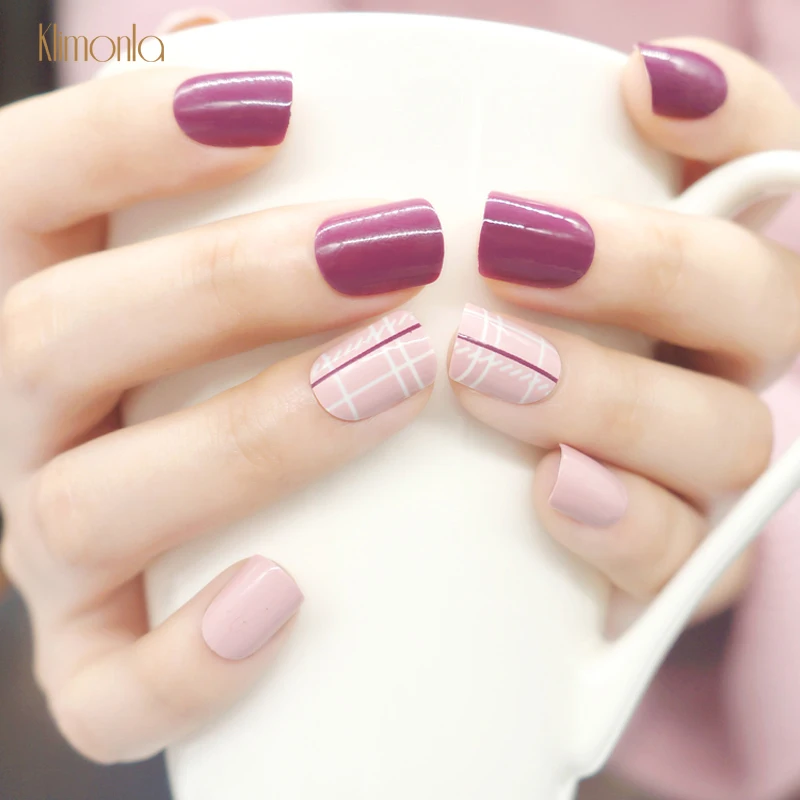 

Natural Purple False Nails 24pcs Full Cover Glitter Fingernails Artificial Nail Art Decorations Pre-design Fake Nail Tips