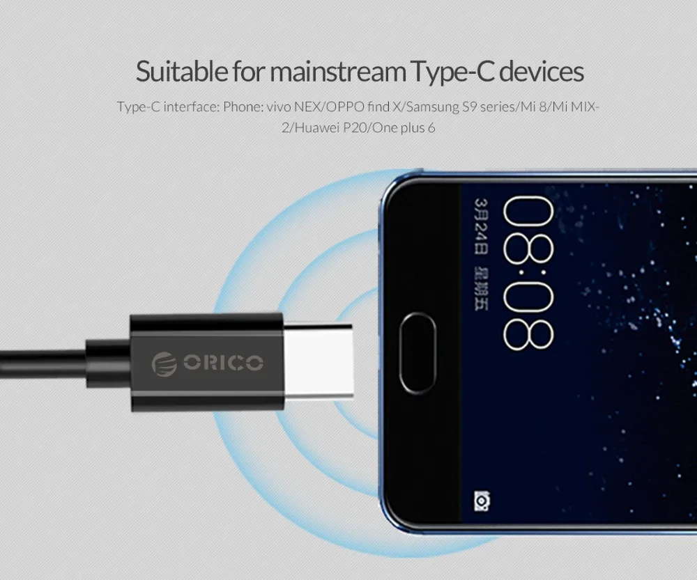 ORICO BTC usb type C кабель для samsung Galaxy S9 Plus Кабель передачи данных для быстрой зарядки для Xiaomi huawei P10 mate 10