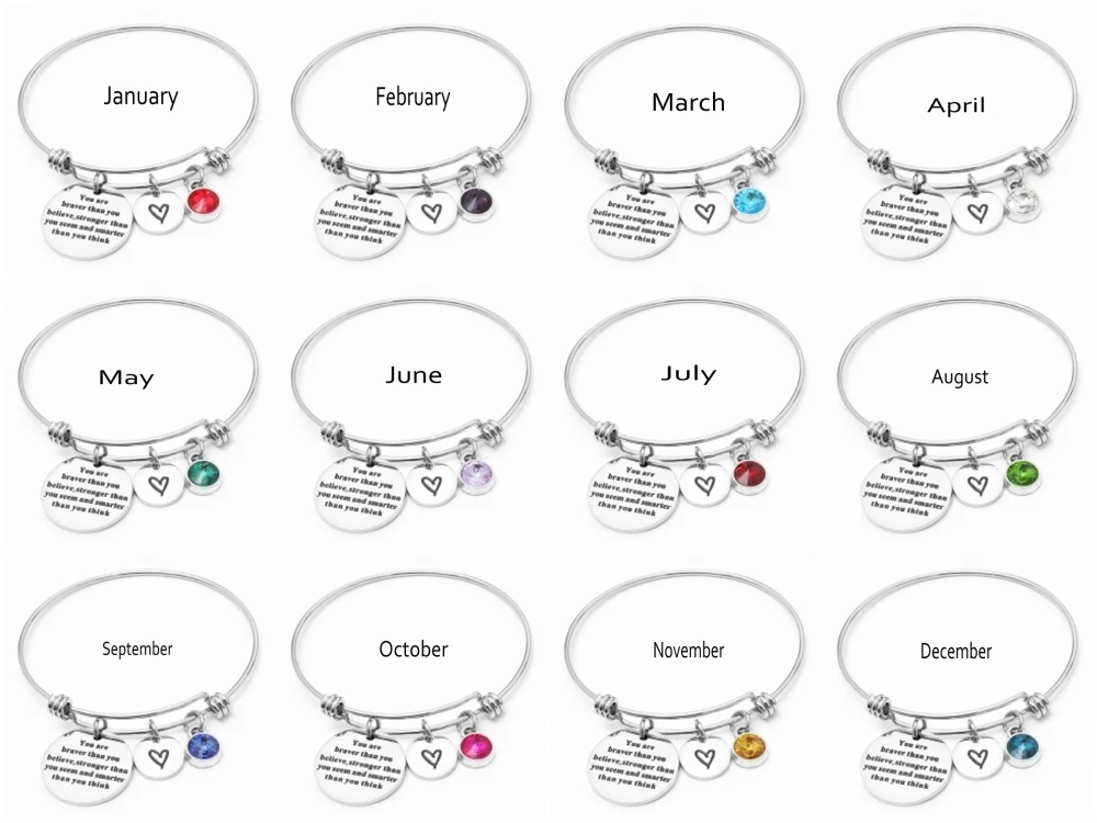 12 цветов, браслет с подвеской в виде сердца, вдохновляющий браслет с цитатой для женщин, друзей, подарок на день рождения, ювелирное изделие, You're Braver