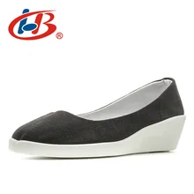 LIBANG Comfortable Platform Shoes Women Thick Heels Wedgs Shallow Shoes 2017 High Canvas Shoes Platform Wedges Female Footwear