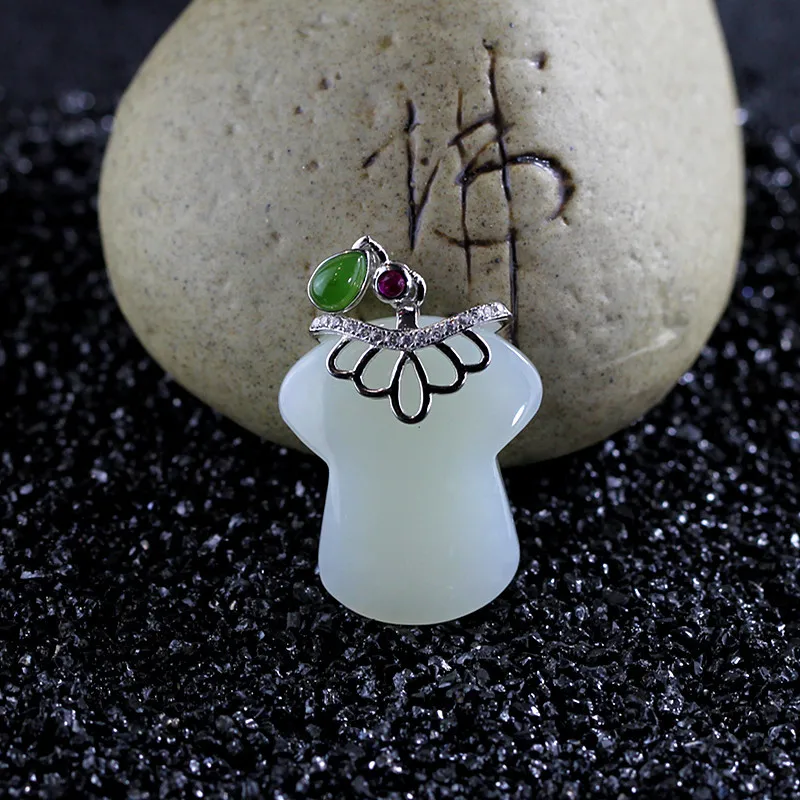 

LouLeur 925 sterling silver natural hetian clothing jade pendants image elegant wild pendants for women 2018 fashion jewelry