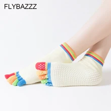 Новинка; нескользящие женские носки для йоги; Прочные цветные хлопковые носки для йоги с пятью пальцами; женские массажные спортивные носки