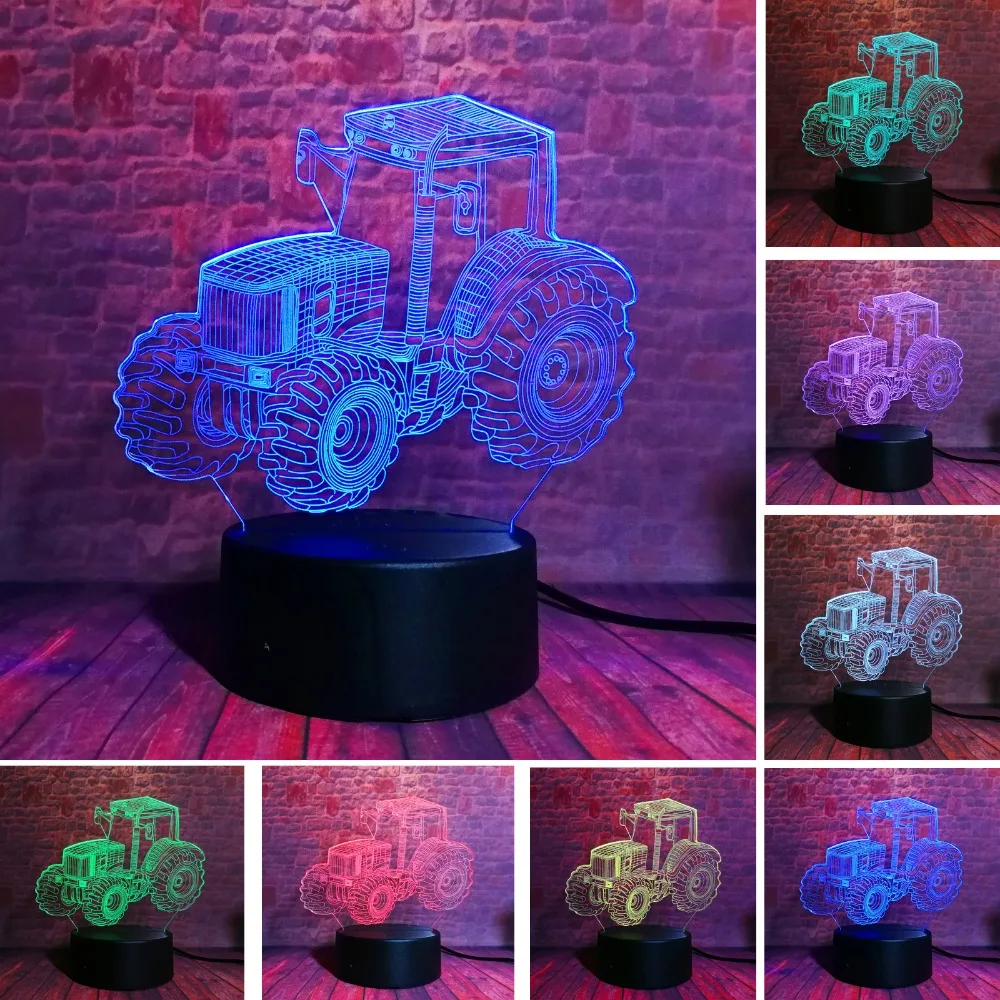 Творческий 3D динамический машинка-трактор автомобиля 7 цветов Изменение USB настольная лампа Remote Touch база детский день рождения Xmas
