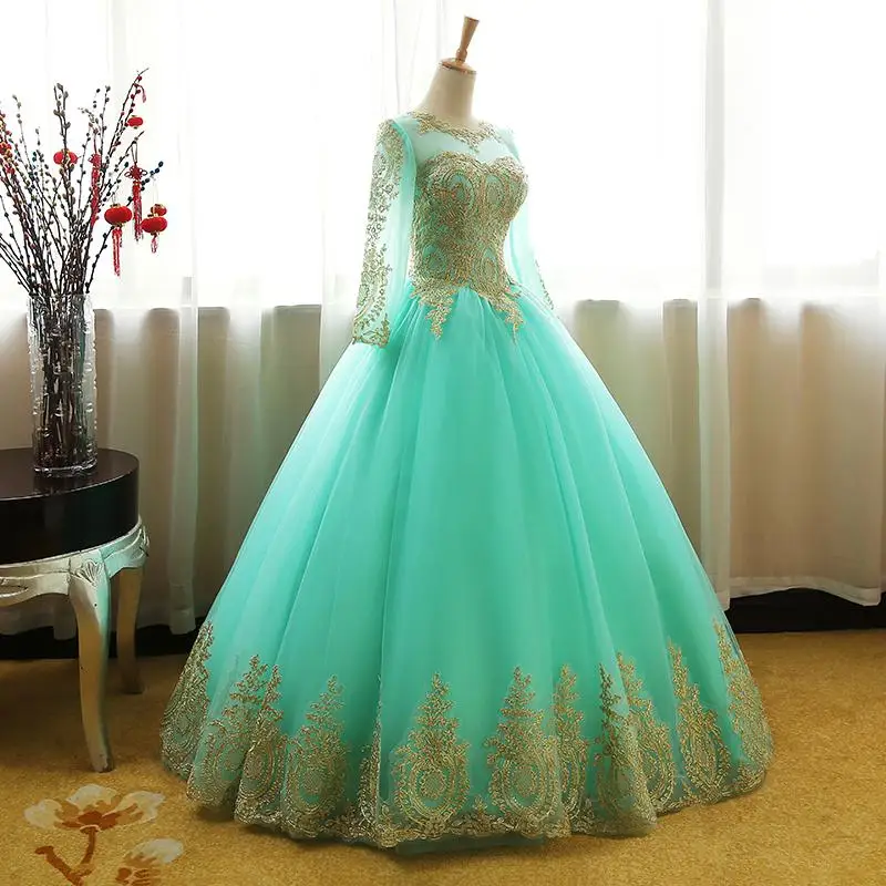 Пышное Платье принцессы цвета шампанского; бальное платье с длинными рукавами; маскарадное платье для девочек; 16 милых платьев; бальное платье; Vestidos De 15 Anos - Цвет: Синий