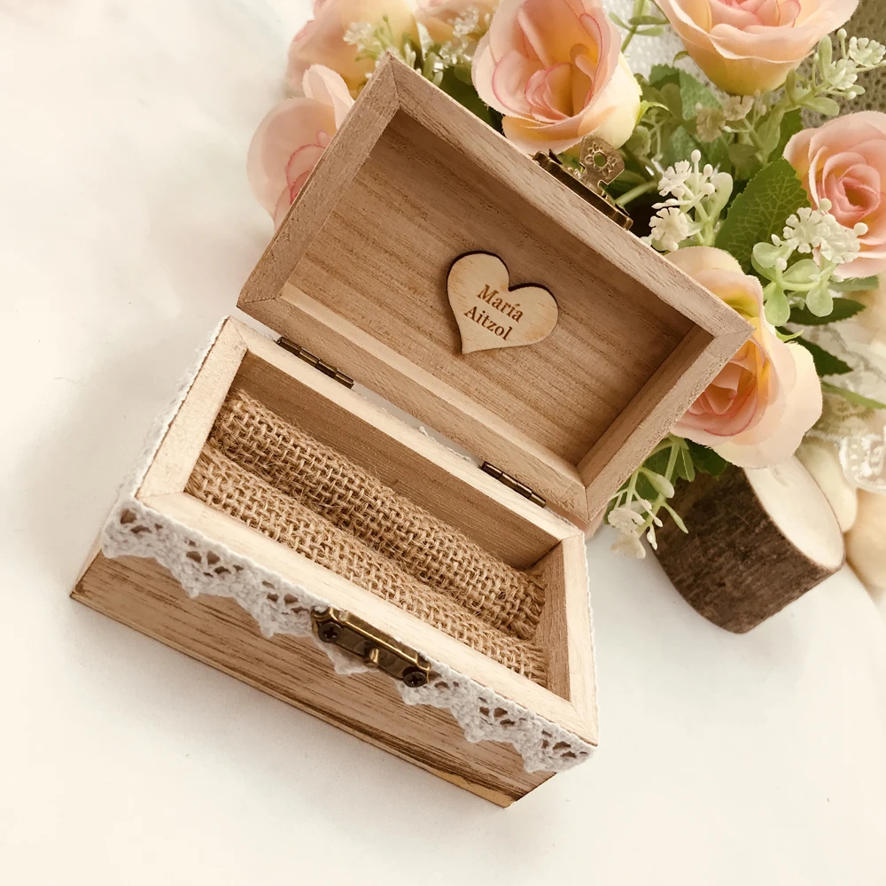 Personalized Rustic Wedding Wood Ring Box Holder,  Custom Your Names and Date Ring Box ,Wedding Valentines Ring Box (3)