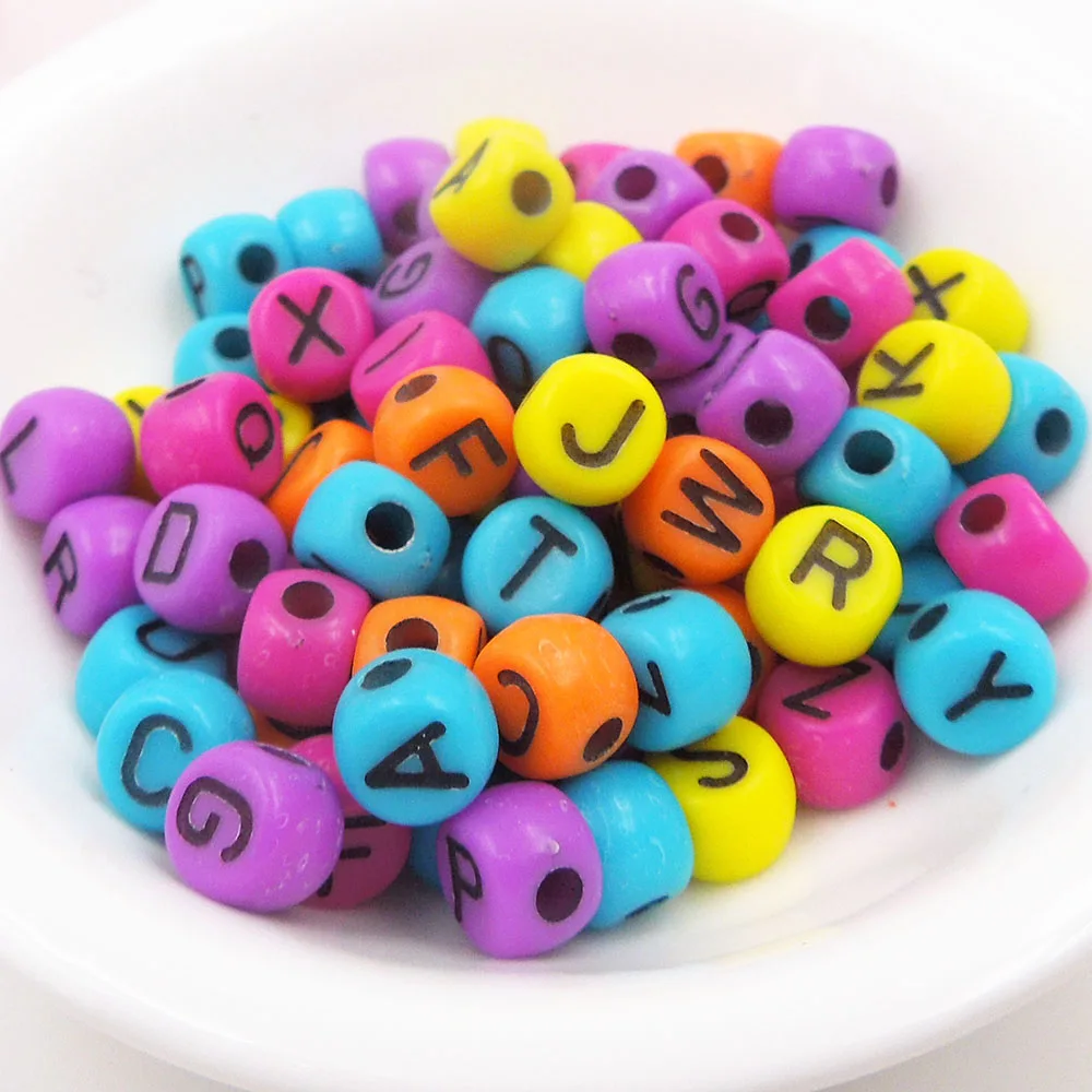 

500pcs DIY Acrylic candy color letter beads Round for Making necklace bracelet accessories, diy beads for kid gift
