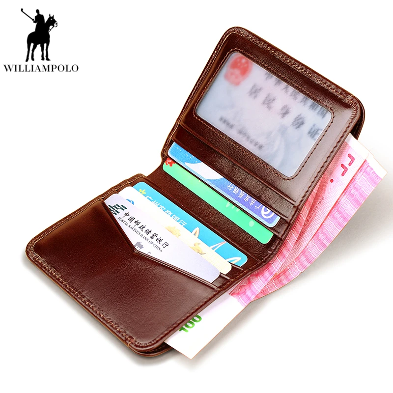 

WILLIAMPOLO 2019 Cow Leather Designer Genuine Leather Men Slim Thin Wallet Male Small Purse Credit Card Dollar Price PL206