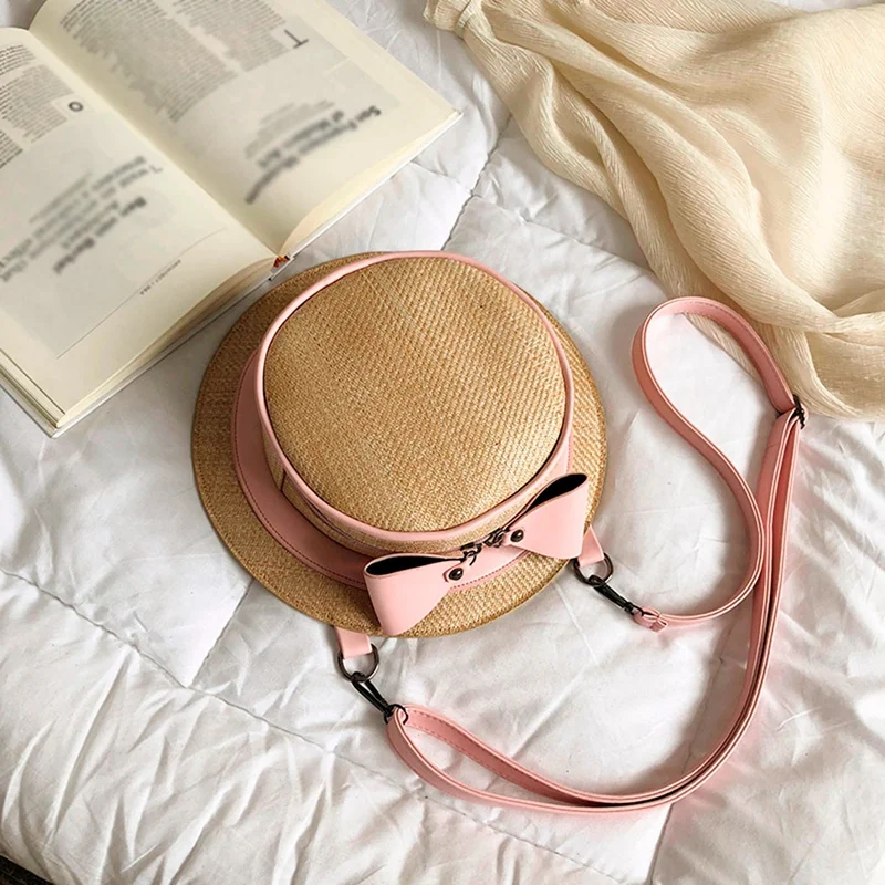 

ABDB-Fashion Round Straw Bags Women Holiday Backpack Bohemian Rattan Crossbody Bags Handmade Woven Beach Circular Bags Like Ca