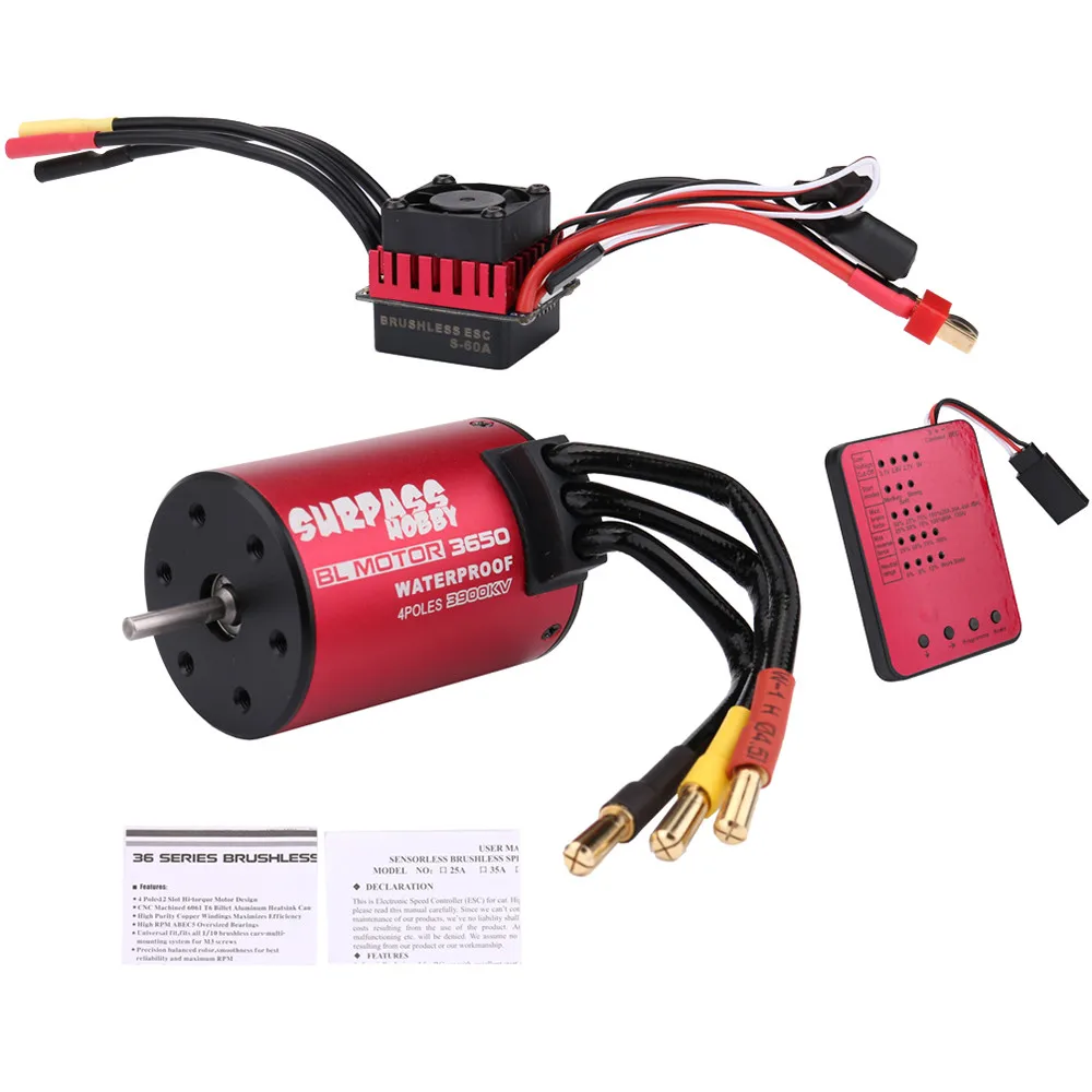 

Waterproof 3650 3900KV Brushless Motor + 60A ESC For 1/10 RC Car Remote Control Car Truck RC Car Parts Brushless Motor ESC
