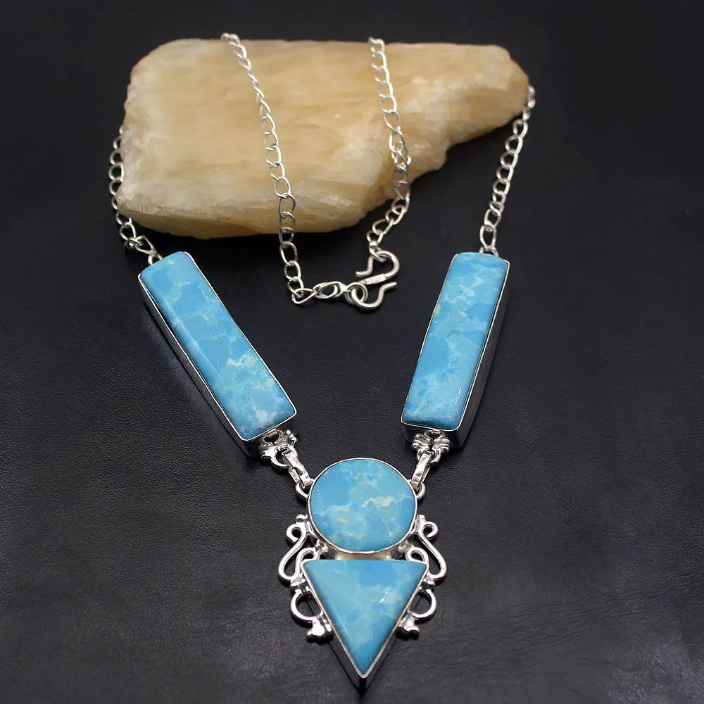 Фантастический натуральный уникальный синий Jasper925 стерлингового серебра Подвески ожерелье 18 дюймов H99