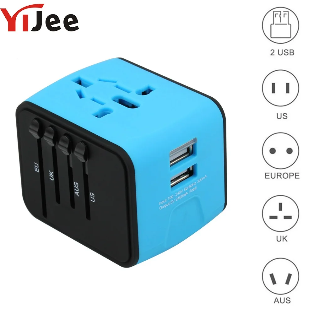 

YiJee Travel Adapter International Universal Power Charger US UK EU Plug Euro Travel Wall AC Power Adapter Converter