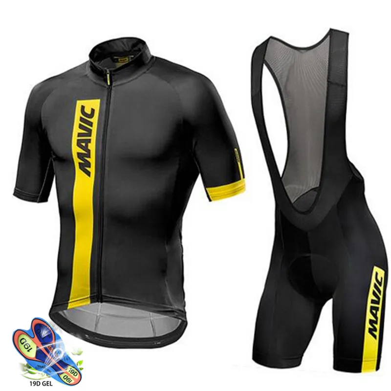 Billige Mavic 2019 sommer pro team männer atmungsaktive kurzarm radfahren jersey kit ropa ciclismo fahrrad fahrrad kleidung bib shorts set