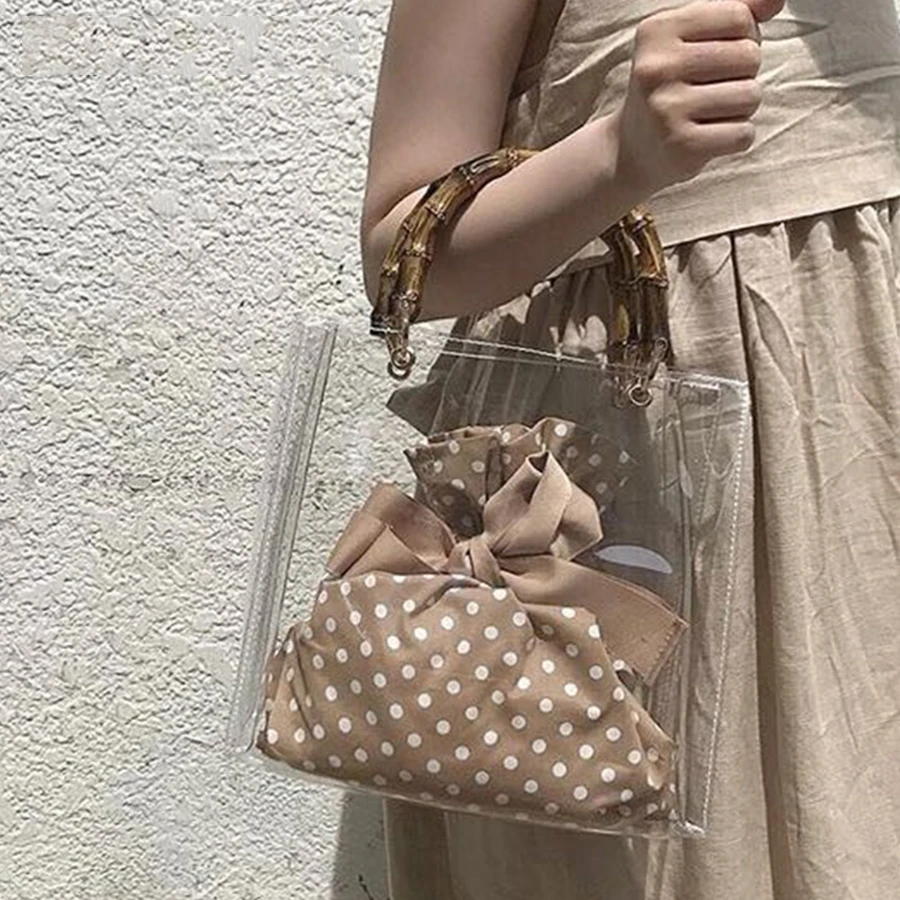 Pvc واضحة شفافة الخيزران أعلى مقبض حقيبة يد المرأة الرجعية للماء حقيبة من الجيلاتين عطلة حقيبة الرسغ مصمم Crossbody حقيبة اليد Pvc واضحة شفافة الخيزران أعلى مقبض حقيبة يد المرأة الرجعية للماء حقيبة من الجيلاتين عطلة حقيبة الرسغ مصمم Crossbody حقيبة اليد