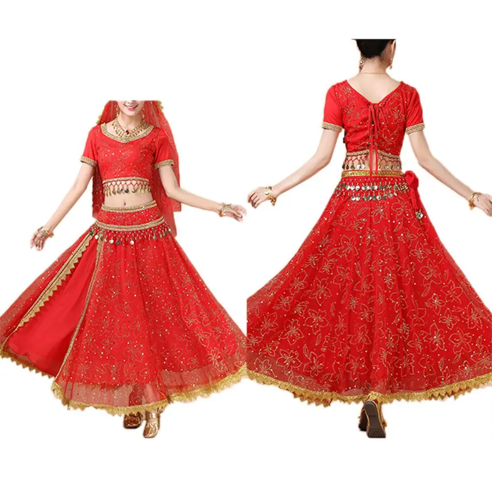 MISSKY для женщин индийский костюм с юбкой для танцев сладкий танец живота костюм с блёстки пайетками для выступлений дамы