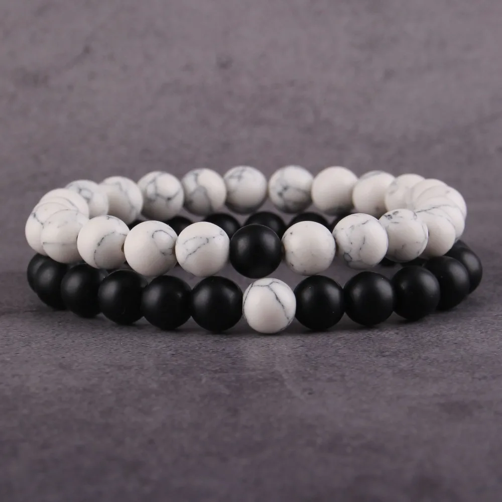 2Pcs/Set Matte Natural stone beads Couple Lovers best friend bracelet for women yoga Yin Yang Bracelets& Bangles men Jewelry