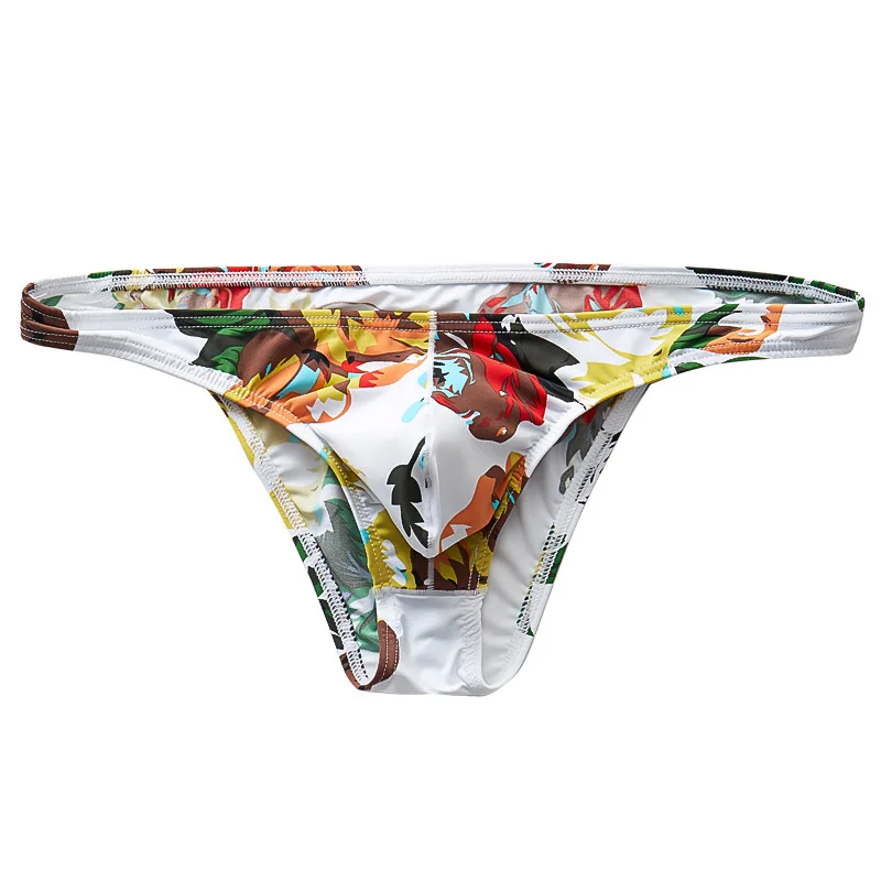 

New Printed Ice Silk Mens Panties Breathable Elastic Low Waist Sexy Nylon Men Briefs Underwear