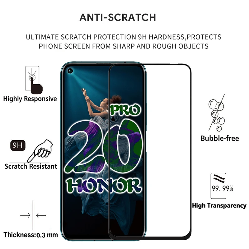 2 шт Полное покрытие закаленное стекло для huawei Honor 20 Pro защита экрана на защитное стекло чехол для YAL-L41 пленка