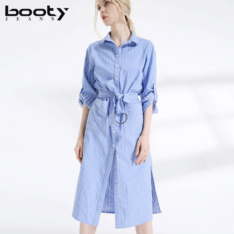 Cotton Blue Striped Long Dress