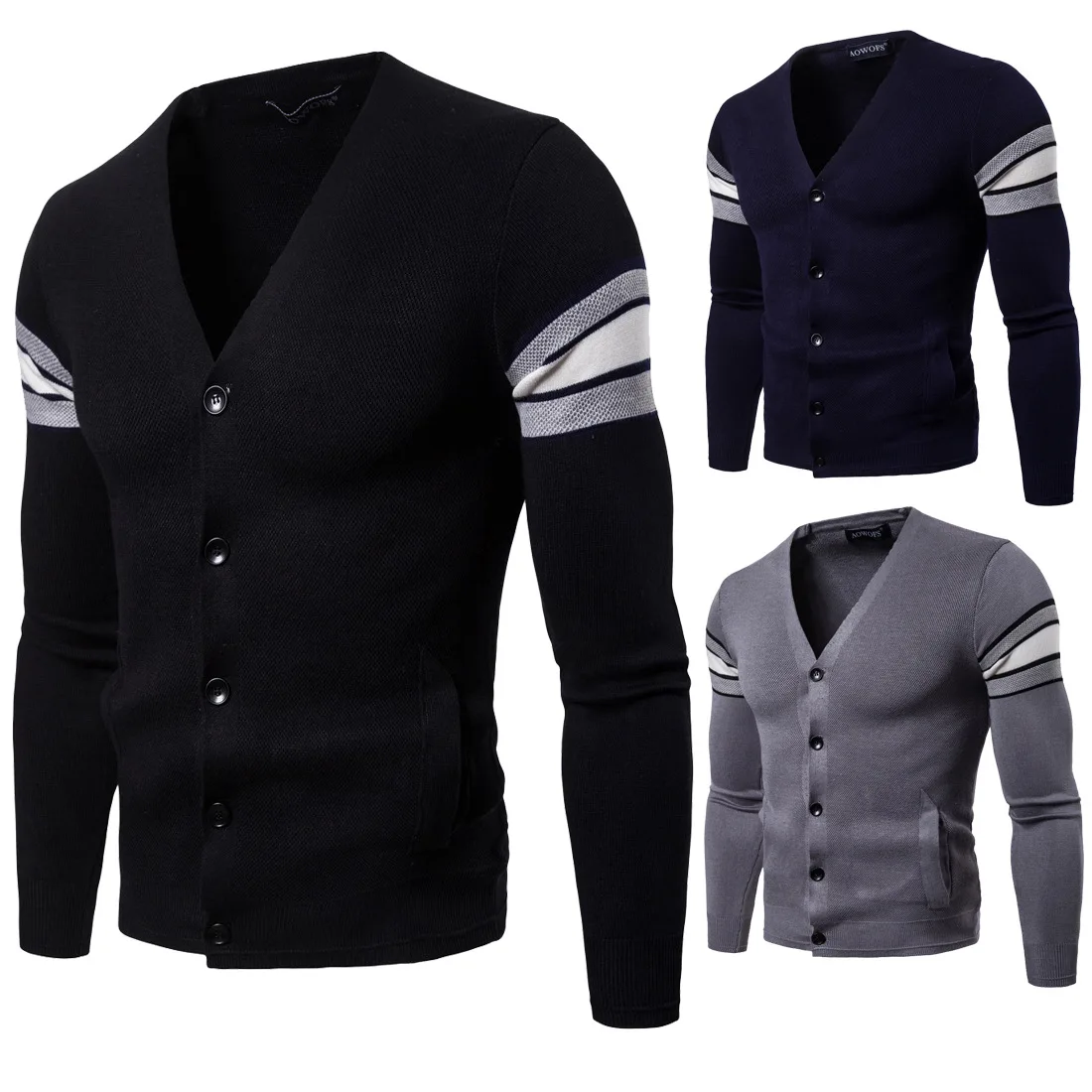 

YM009 New Fashion Men Autumn Clothing Men Self-knitted Coat V-neck Cardigan Sweater