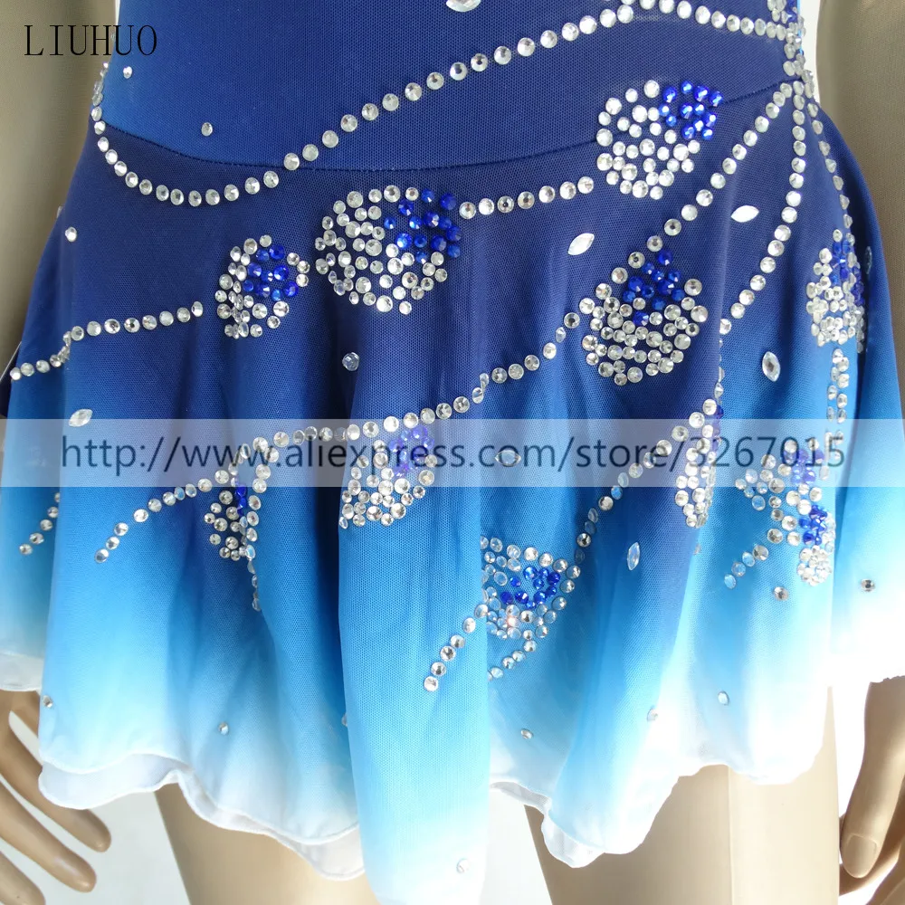 LIUHUO Figure Ice Skating Dress Women's Girls' Roller Costume Performance Rhythmic Gymnastics Ballet Competition Leotard Blue