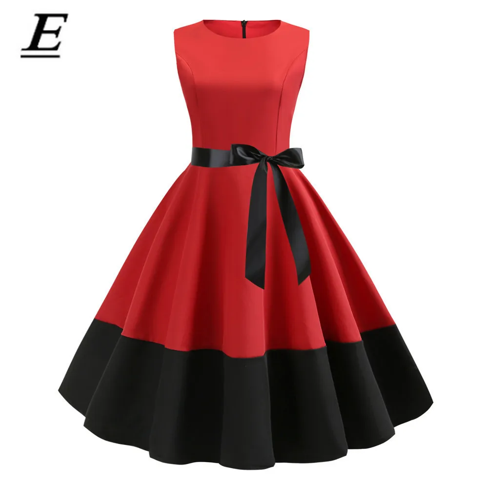 Булавки до черный, красный Vestidos Лето ретро вечерние партии халат рокабилли 50 s 60 винтажные наряды плюс размеры женская одежда