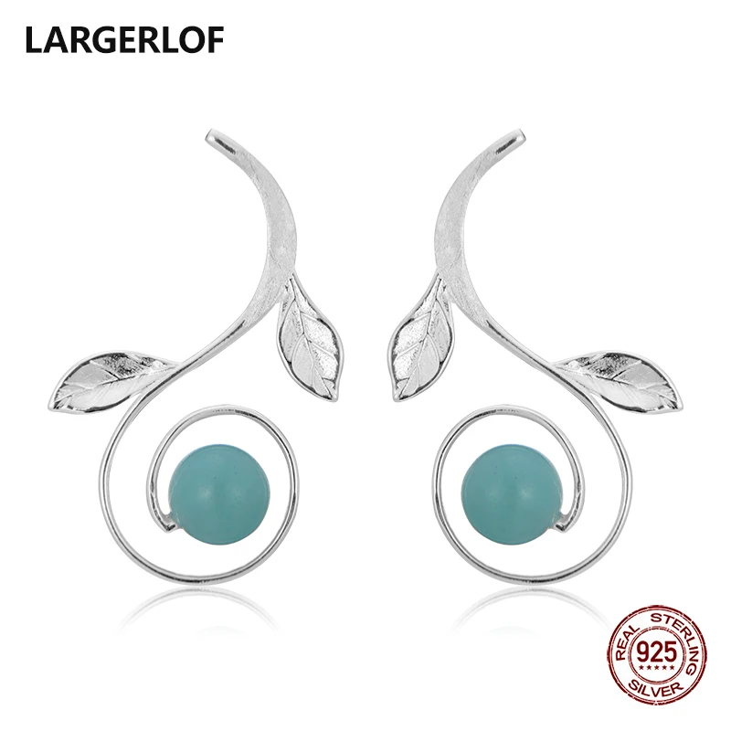 

LARGERLOF Earrings Silver 925 Women Amazonite Flower Earrings Silver 925 Jewelry Earrings Female EG41192