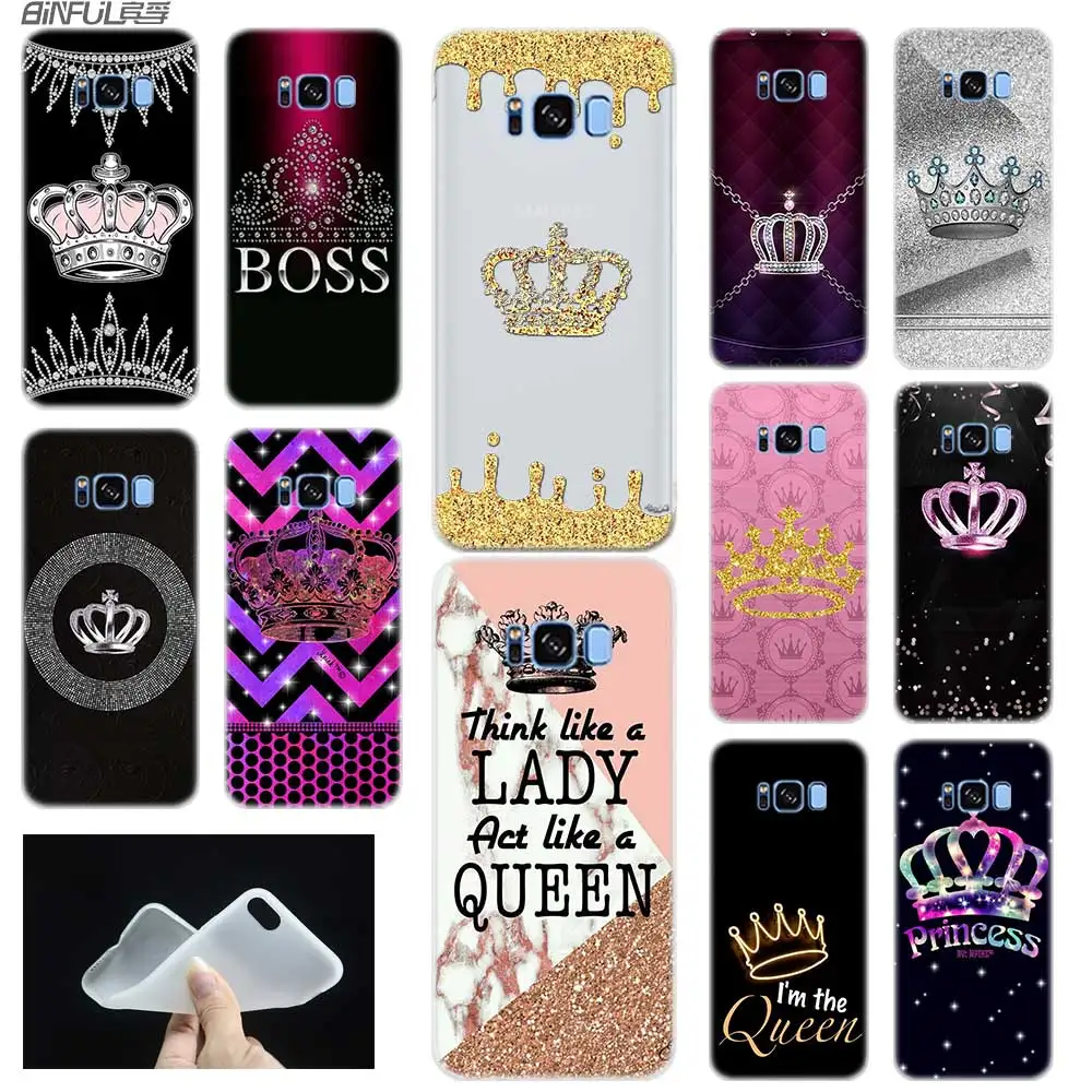

Case For Samsung S4 S5 Mini S6 S7 Edge Plus S8 S9 Plus S10 Case Cover Soft 3D TPU black crown PRINCESS Queen boss crown king