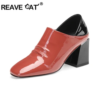 

REAVE CAT Genuine Leather woman High Heel Spool pumps Vintage Concise zapatos brand sapatos femninos zipper high heel pump A1546
