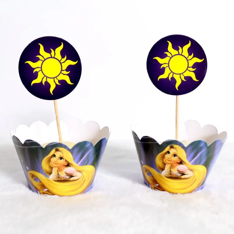 

12Pcs Wrappers+12Pcs Toppers Rapunzel Tangled Cupcake Wrapper Girls Birthday Party Baby Shower Cake Decoration Supply