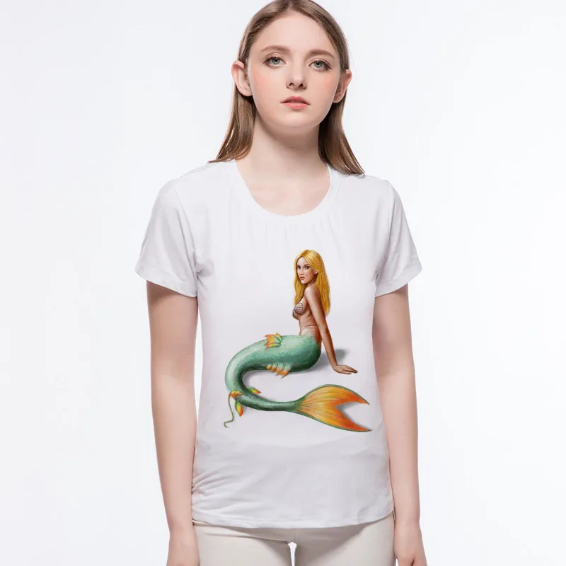 

sexy gorgeous mermaid Print Women T shirt Mermaid T-Shirt beautiful illustration top tees painted design women's T-shirt L1-11#