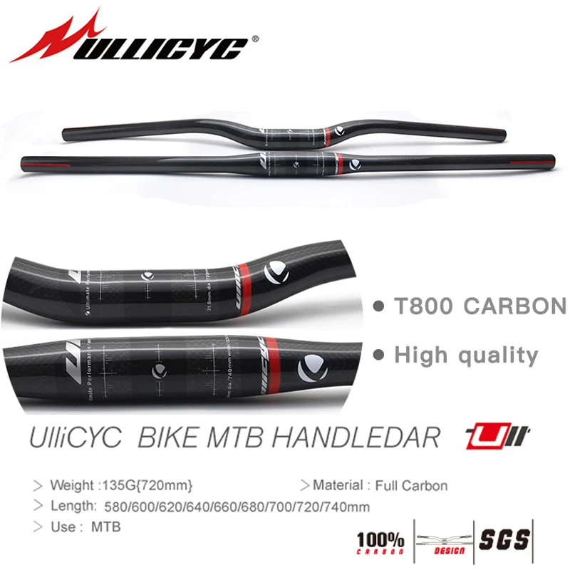 

Ullicyc Carbon friber Bicycle Handlebar Super strong Ultra light MTB/Road Flat or Rise 31.8*/660/680/700/720/740mm free ship
