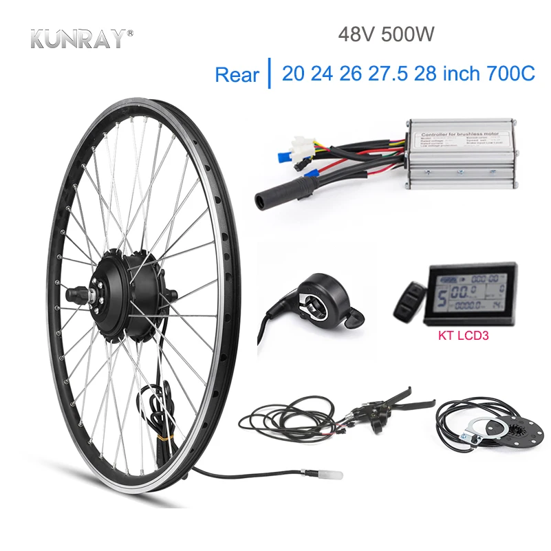 Kunray электрический велосипед комплект 48 в 500 Вт бесщеточный мотор-ступица 20 24 26 700C задний мотор колеса для электрического велосипеда KT LCD3 дисплей