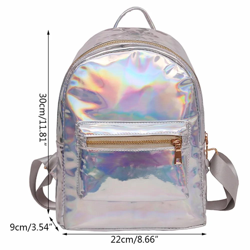 

Fashion Women Laser Holographic Backpack Mini Hologram School Bag Bookbag Travel Leather Rucksak 2018 New Brand