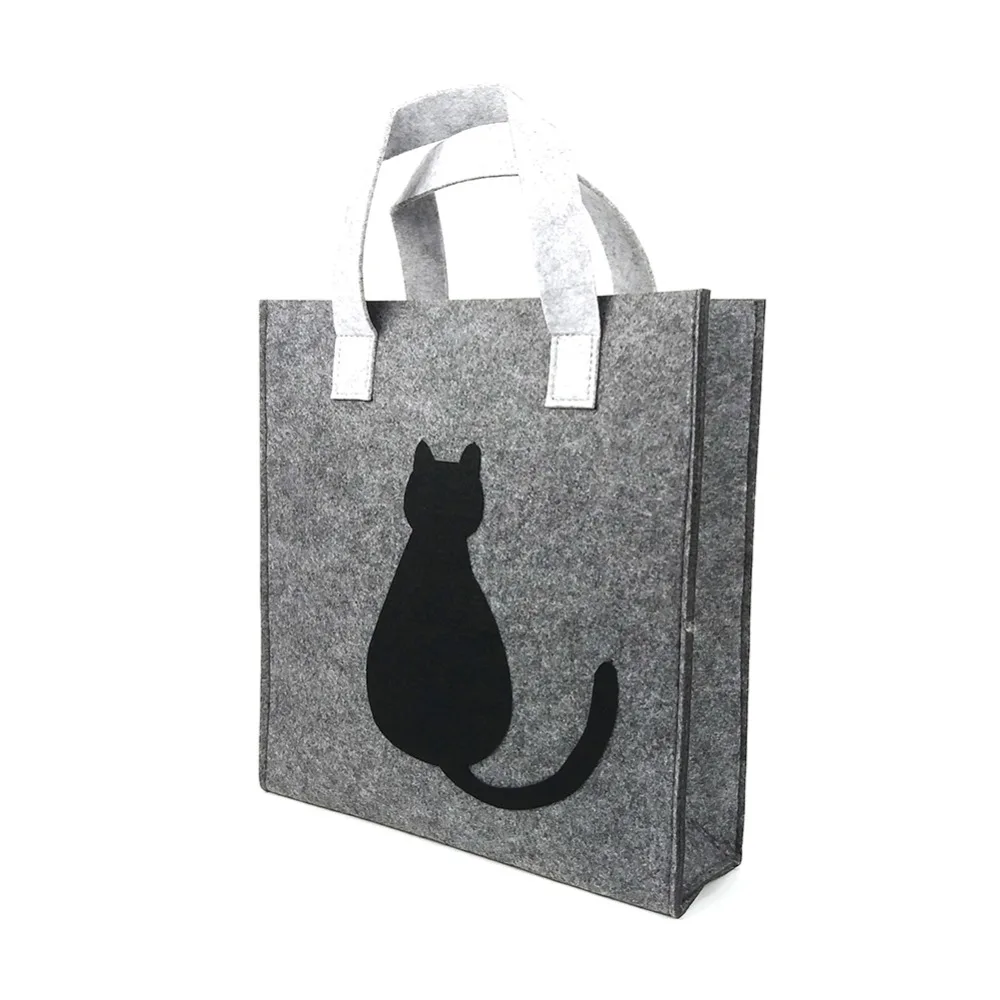 

Cute cat bag small grey back for shopping felt material handbag little bag for women gilr and children