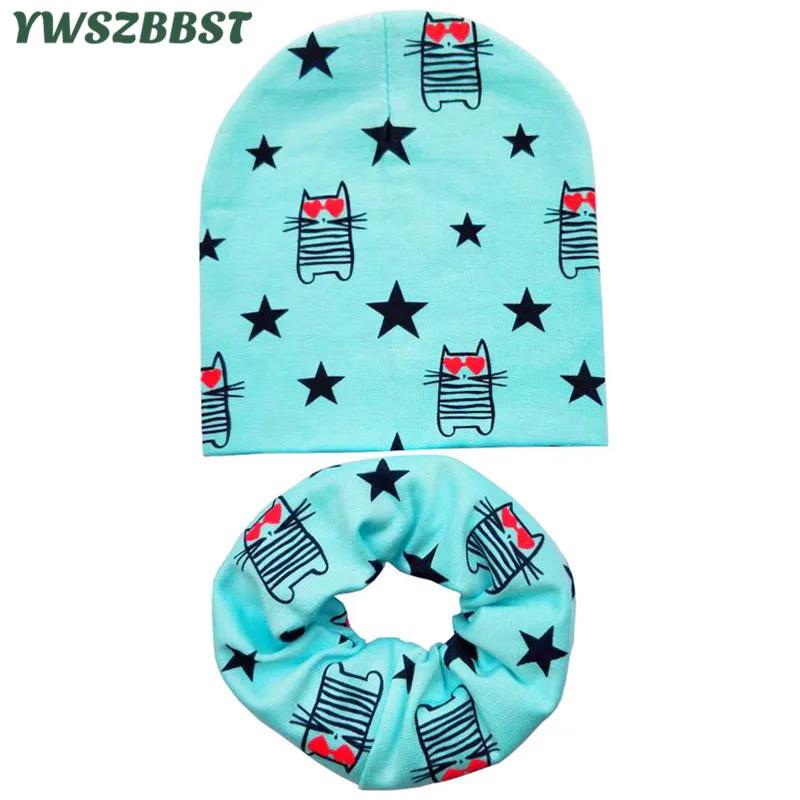 

2019 New Autumn Winter Crochet Children Beanies Hat Cat Star Cotton Baby Hat Scarf Set Boys Girls Cap Kids Hat Scarf Collars