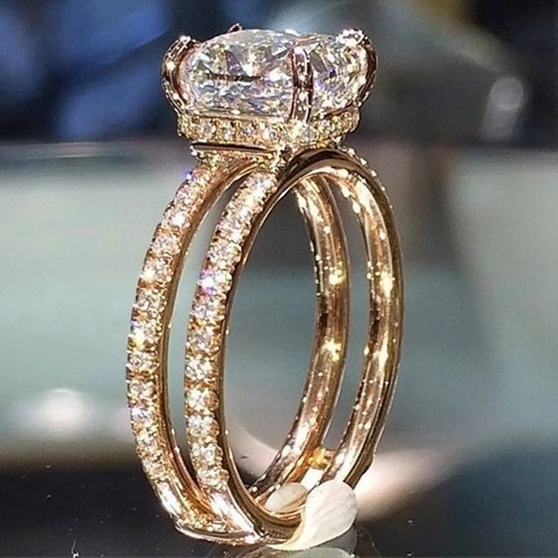 

Fashion Women Wedding Engagement Rings Gold Color Shiny Cubiz Zircon Crystal Elegent Ring Anniversary Jewelry Accessories