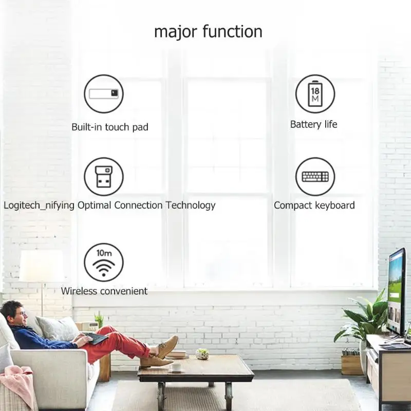 Беспроводная сенсорная клавиатура logitech K400 Plus с сенсорной панелью, сенсорная панель для ноутбука Uniflying Tech, для ПК, ноутбука, Android Smart tv, HTPC