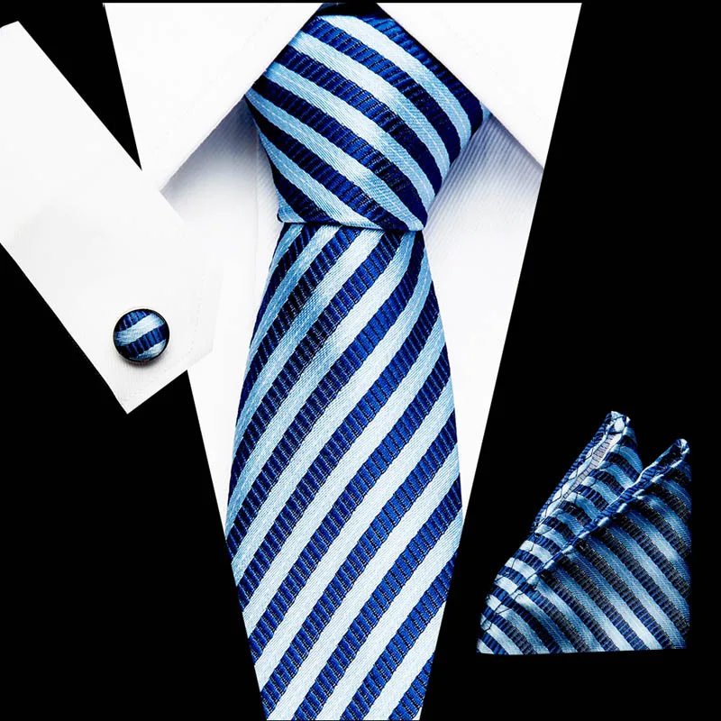 

New Male Luxury Neck Tie For Men Business Red Striped 100% Silk Tie Set Barry.Wang Fashion Design Neckwea